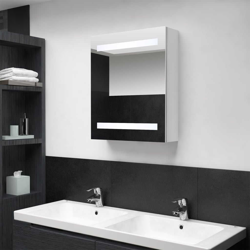vidaXL Armario de baño con espejo LED blanco brillante 50x14x60 cm