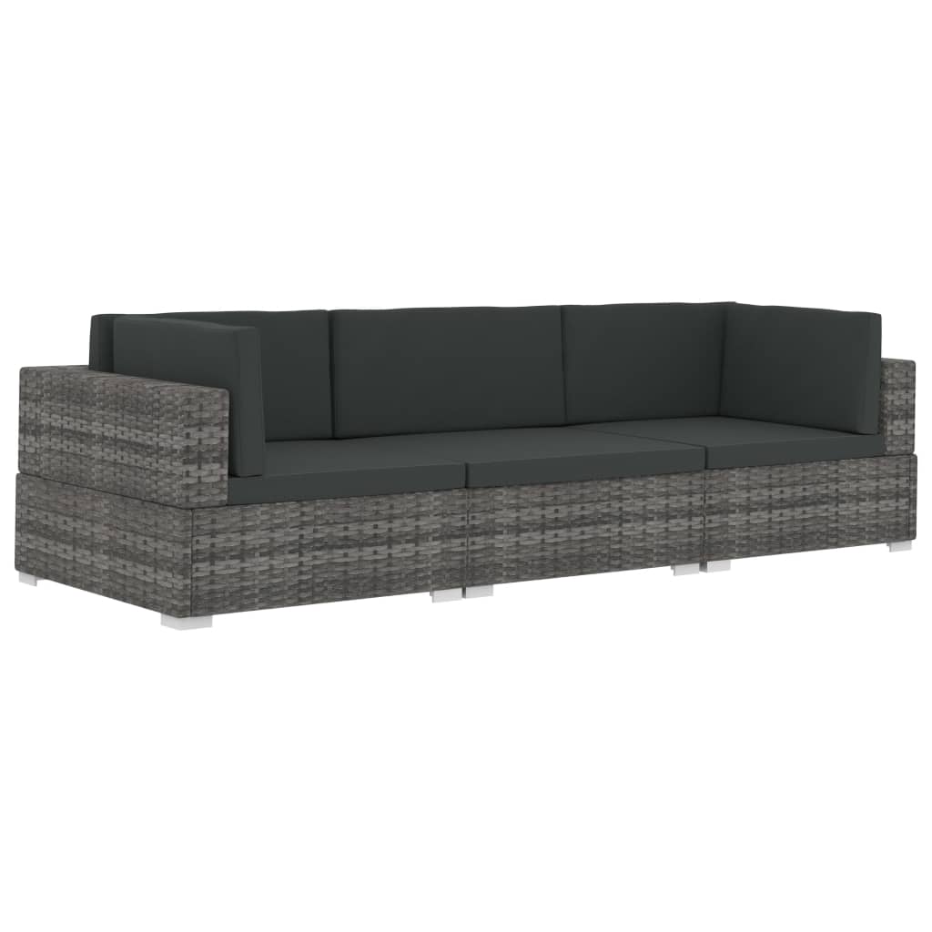 vidaXL Set de sofás de jardín con cojines 3 pzas ratán sintético gris