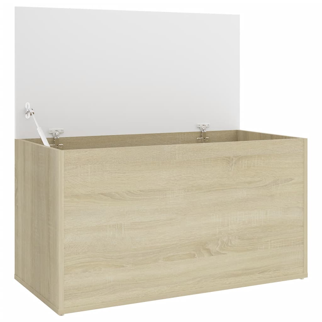 vidaXL Baúl almacenaje madera contrachapada blanco brillo 84x42x46 cm