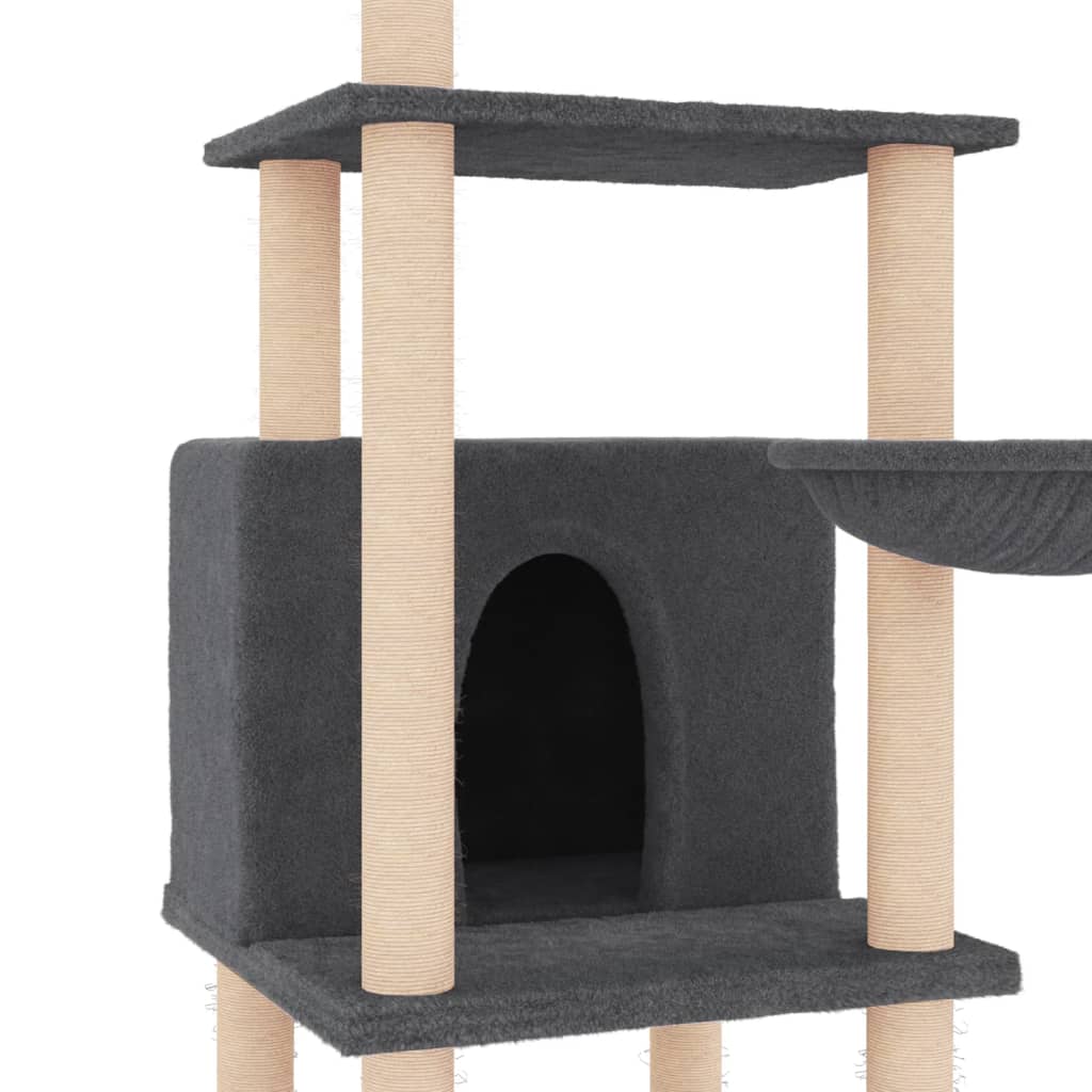 vidaXL Rascador para gatos con postes de sisal gris oscuro 132 cm
