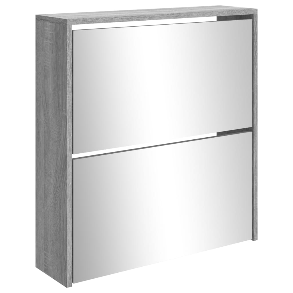 vidaXL Mueble zapatero con espejo 2 niveles gris Sonoma 63x17x67 cm