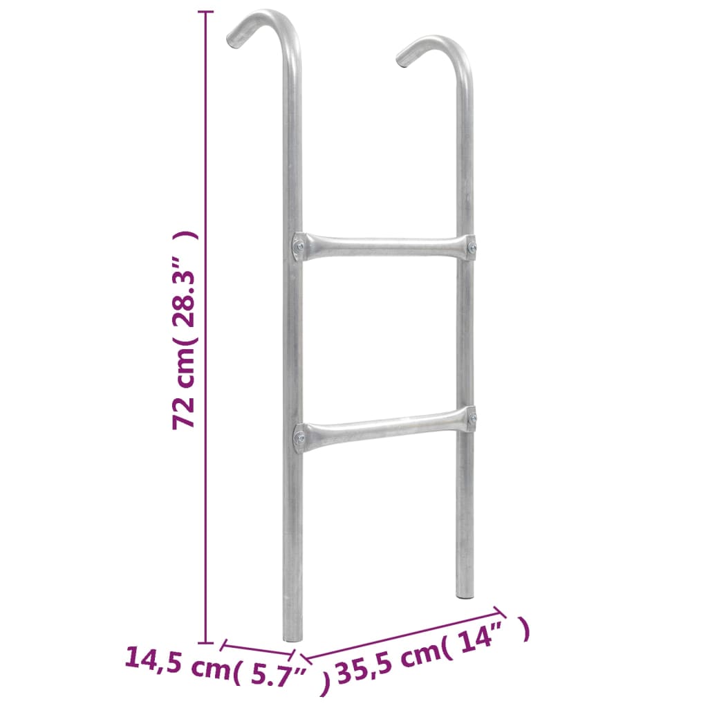 vidaXL Escalera de cama elástica de 2 peldaños acero plateado 72 cm