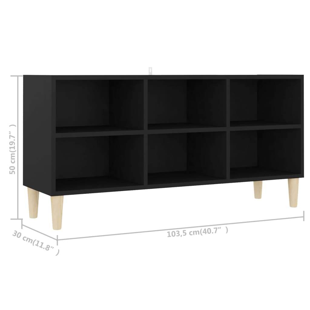vidaXL Mueble de TV con patas madera maciza negro 103,5x30x50 cm