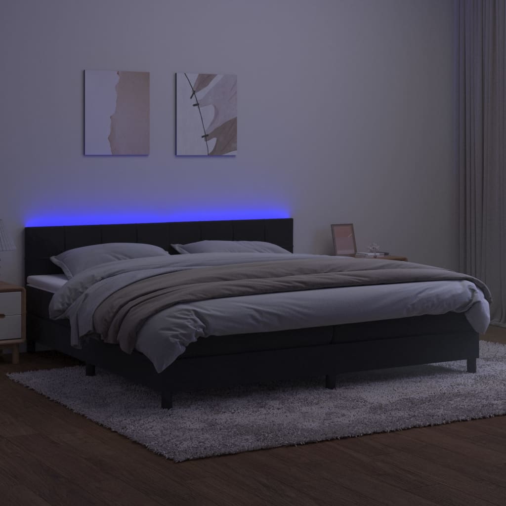 vidaXL Cama box spring colchón y LED terciopelo negro 200x200 cm