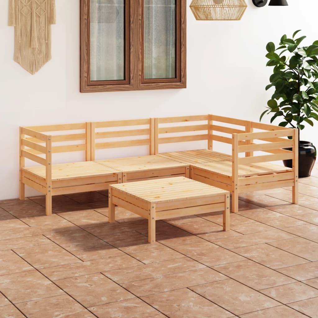 vidaXL Juego de muebles de jardín 5 piezas madera maciza pino