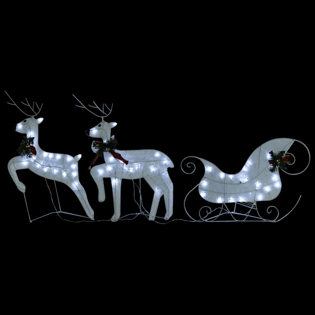 vidaXL Decoración navideña de renos y trineo de jardín blanco 60 LED