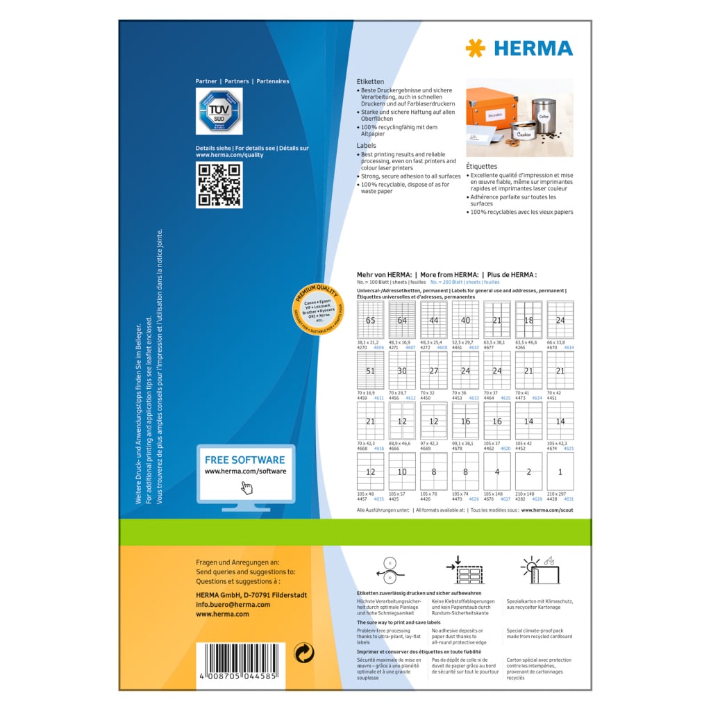 HERMA Etiquetas permanentes PREMIUM 100 hojas A4 200x297 mm