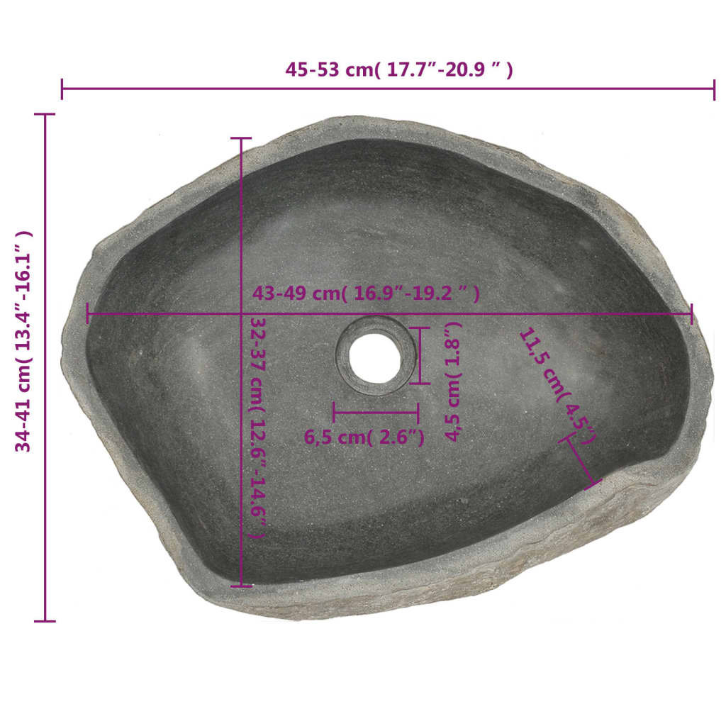 vidaXL Lavabo de piedra de río ovalada 45-53 cm