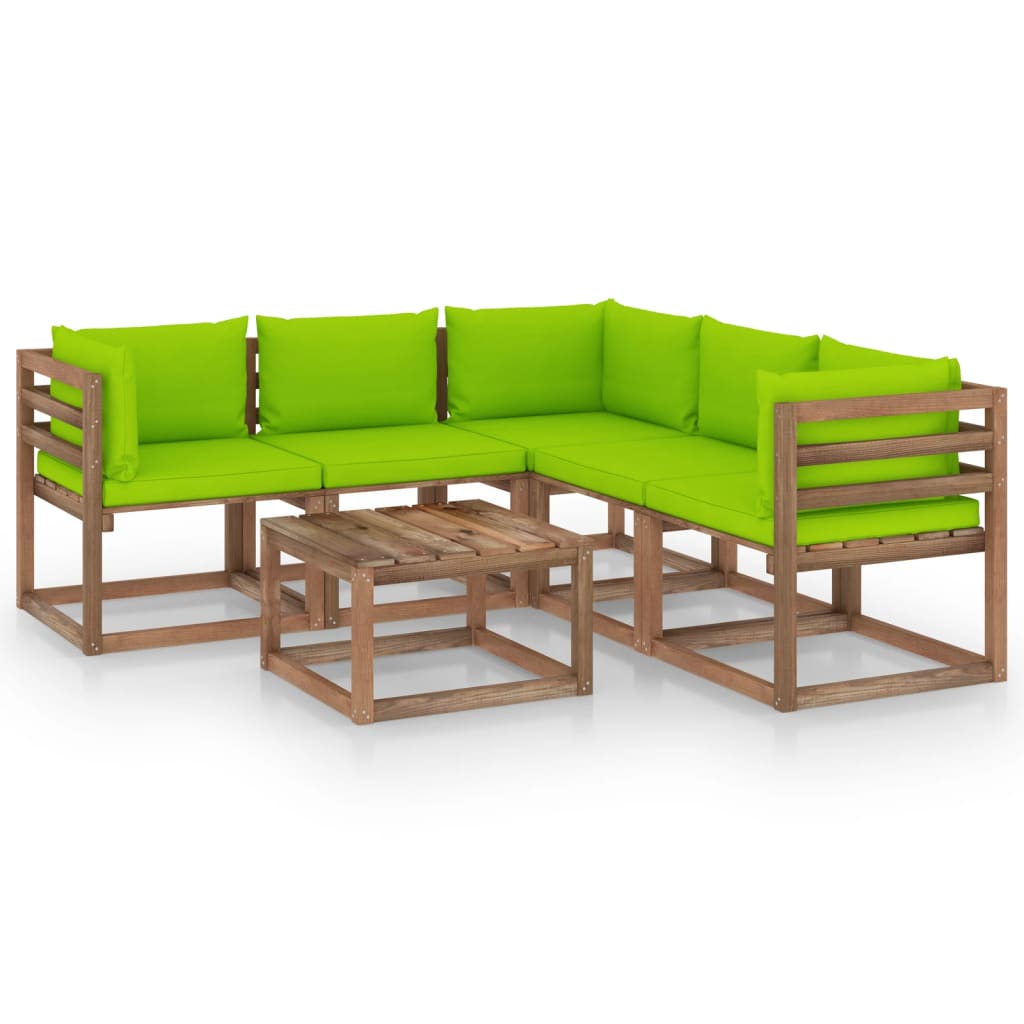 vidaXL Set de muebles de jardín 6 pzs madera impregnada cojines verde