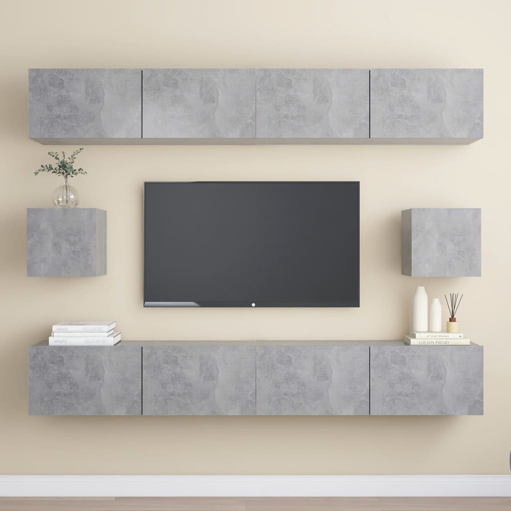 vidaXL Juego de mueble para TV de 6 piezas aglomerado gris hormigón