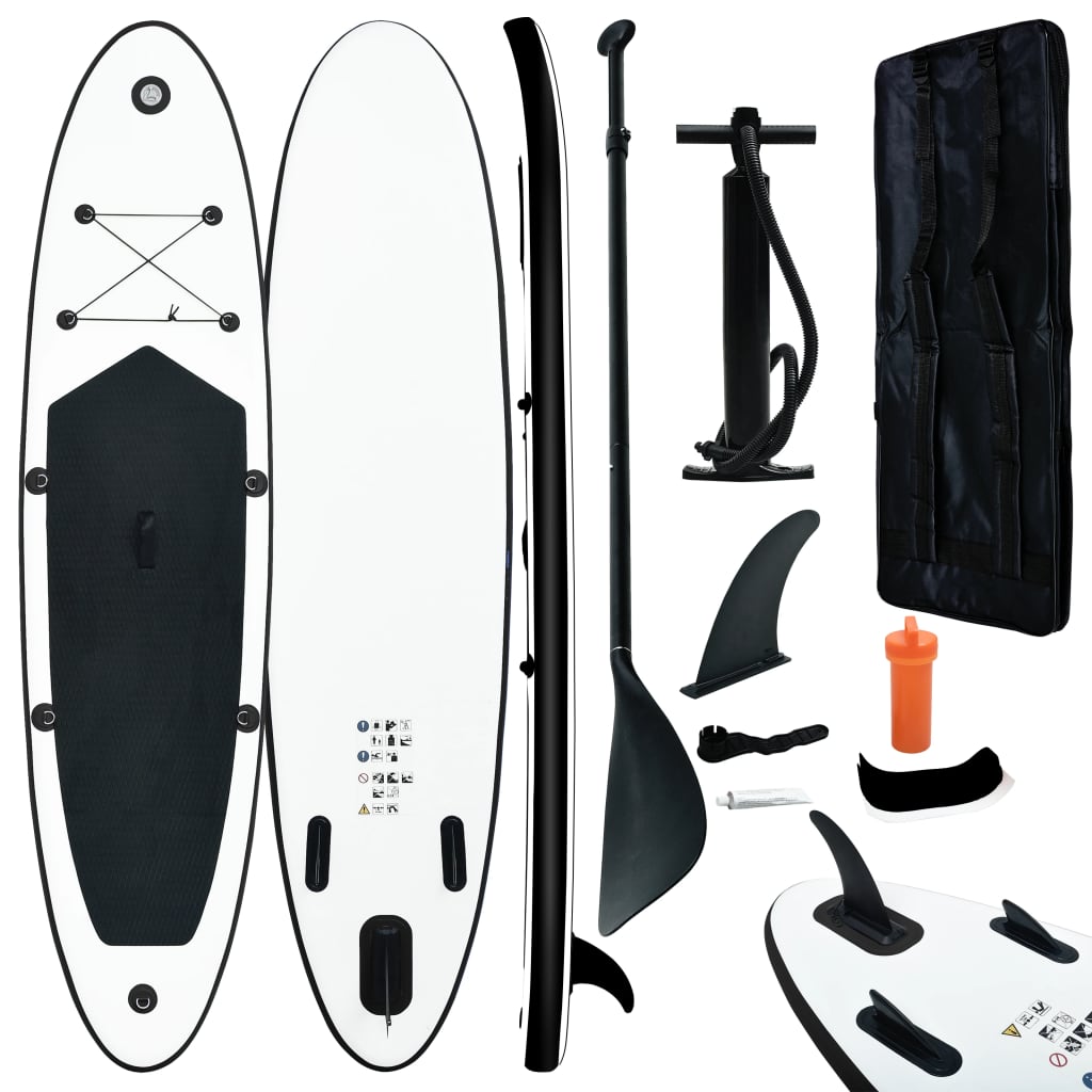 vidaXL Juego de tabla de paddle surf inflable negro y blanco