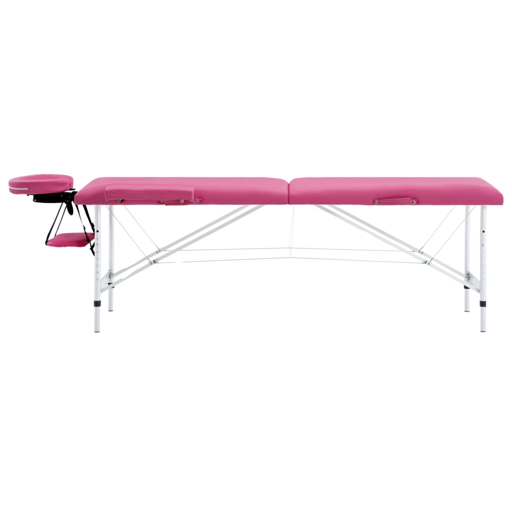 vidaXL Camilla de masaje plegable 2 zonas aluminio rosa