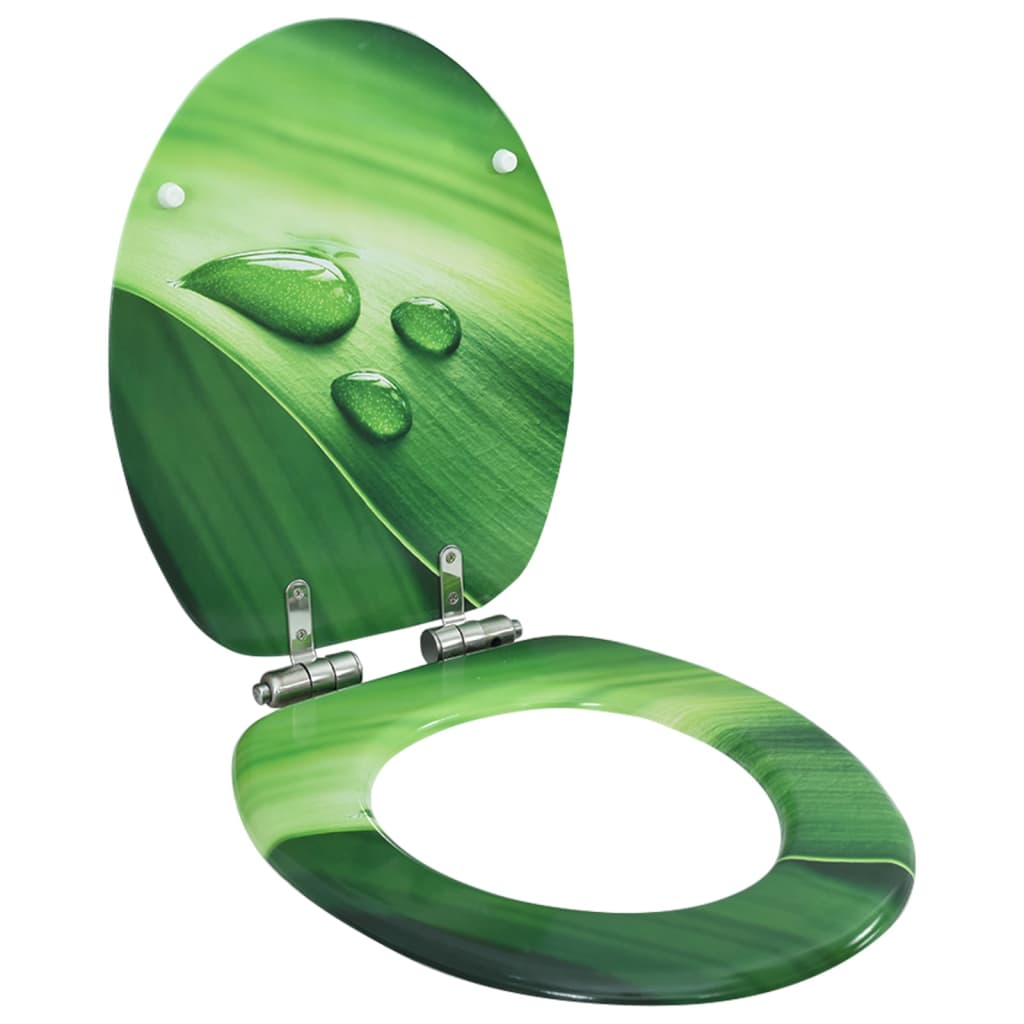vidaXL Asiento WC tapa de cierre suave MDF verde diseño gotas de agua