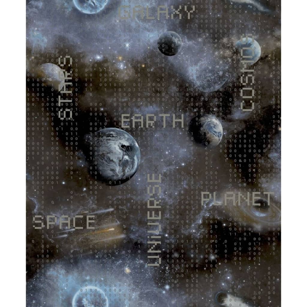 Good Vibes Papel de pared Galaxy Planets and Text azul y negro