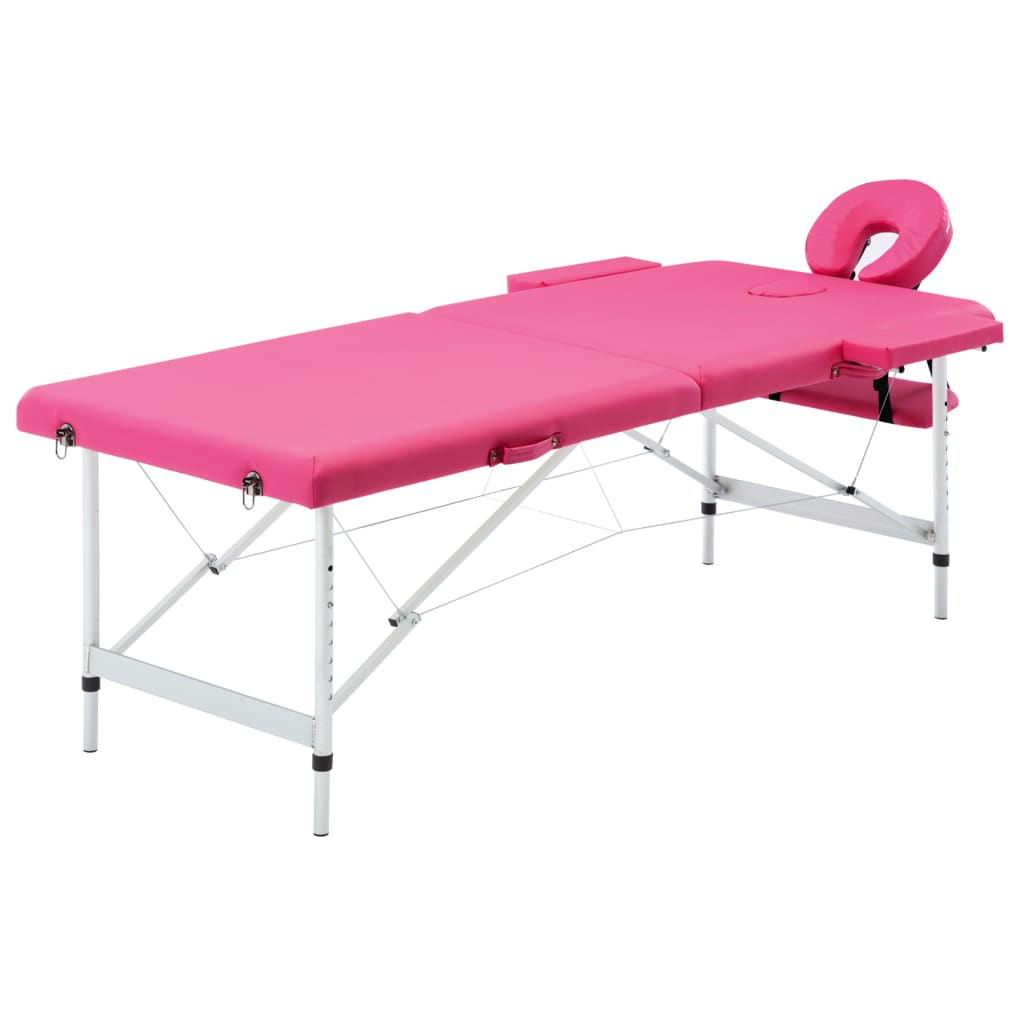 vidaXL Camilla de masaje plegable 2 zonas aluminio rosa