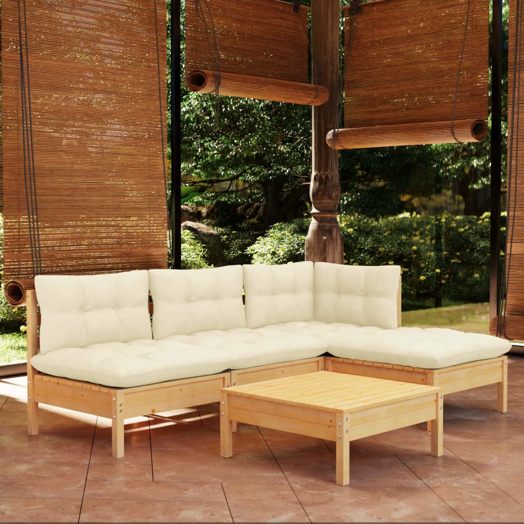 vidaXL Muebles de jardín 5 piezas cojines madera de pino crema