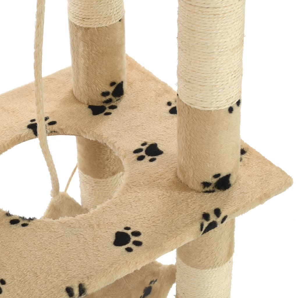 vidaXL Rascador para gatos con poste de sisal 140 cm huellas beige