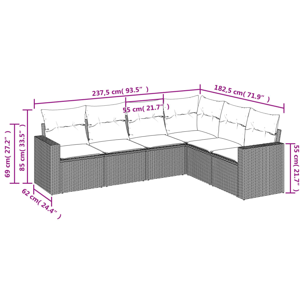 vidaXL Set sofás de jardín 6 piezas y cojines ratán sintético marrón
