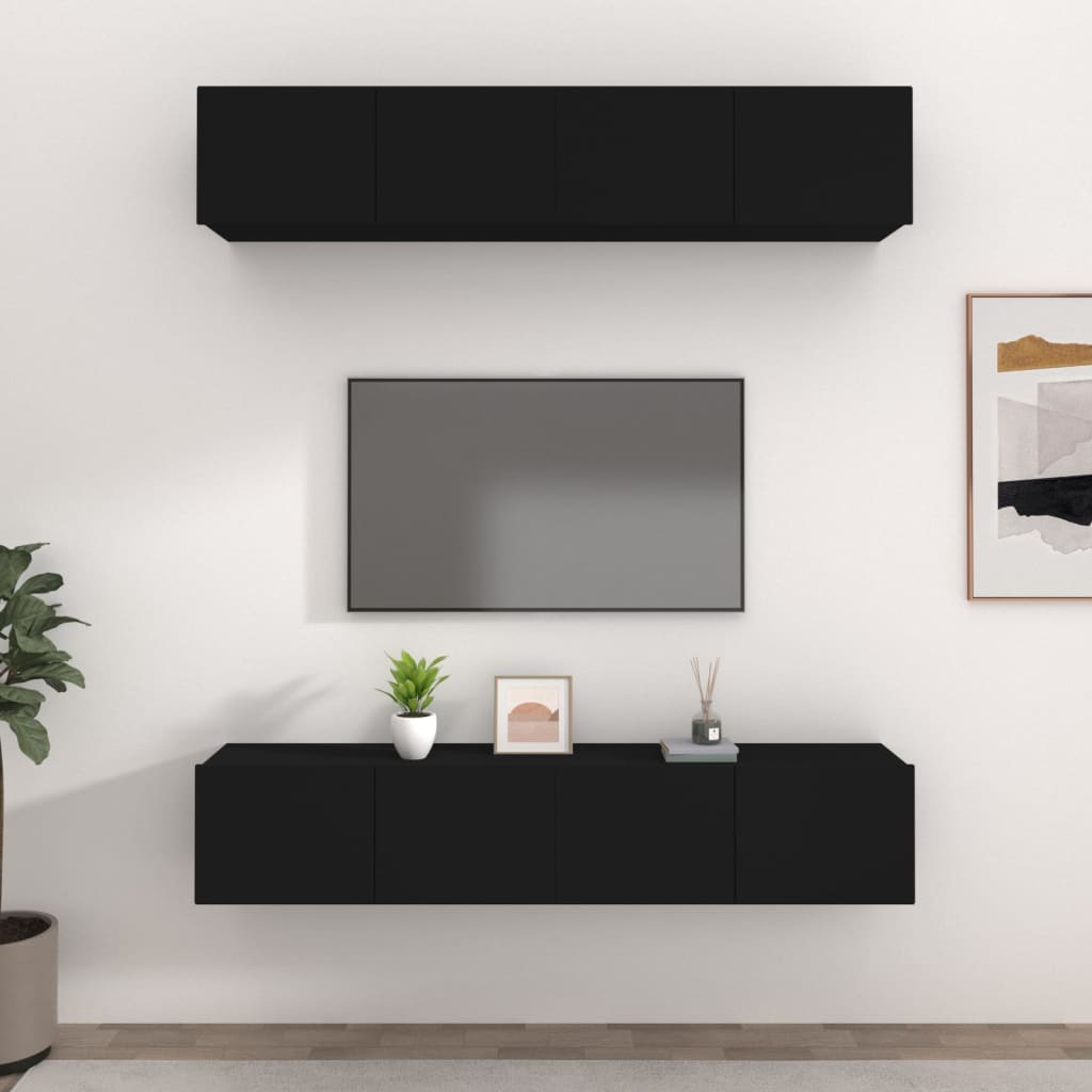 vidaXL Set muebles de TV 4 uds madera contrachapada negro 80x30x30 cm