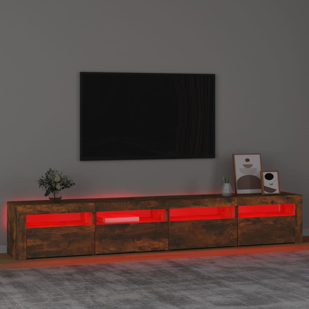 vidaXL Mueble de TV con luces LED color roble ahumado 240x35x40 cm