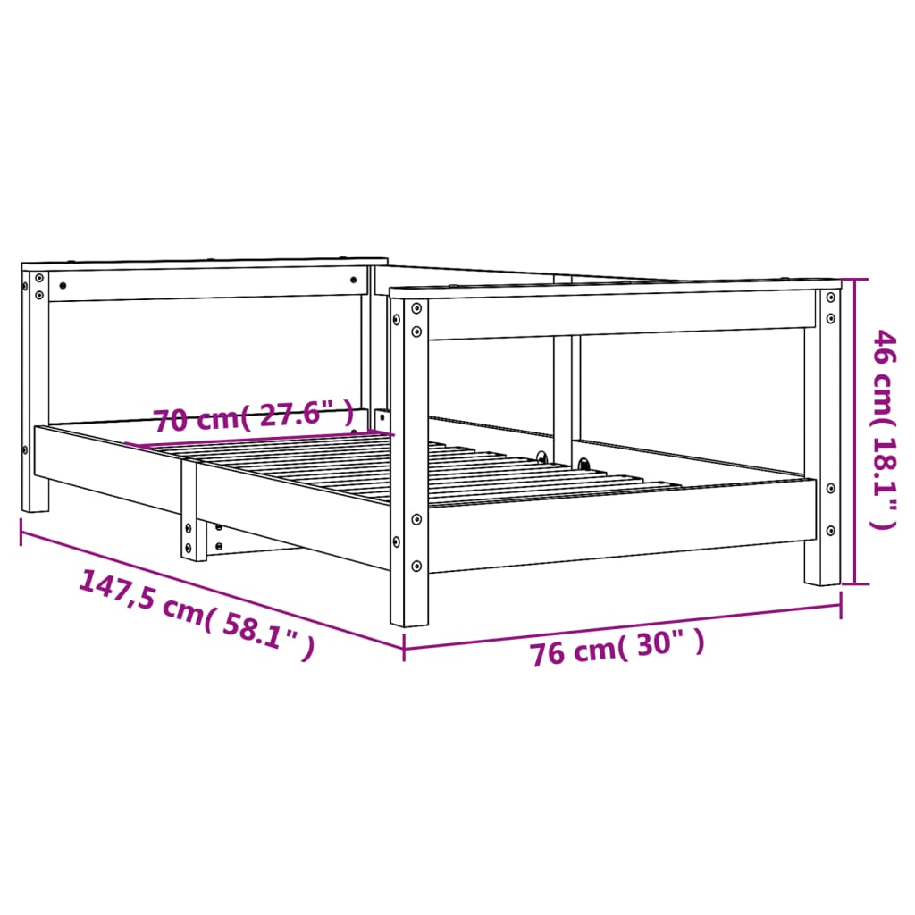 vidaXL Estructura de cama para niños madera de pino negro 70x140 cm