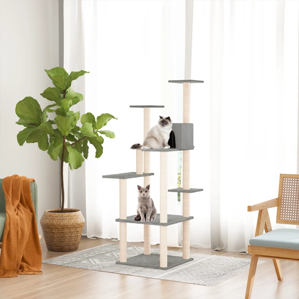 vidaXL Rascador para gatos con postes de sisal gris claro 153 cm