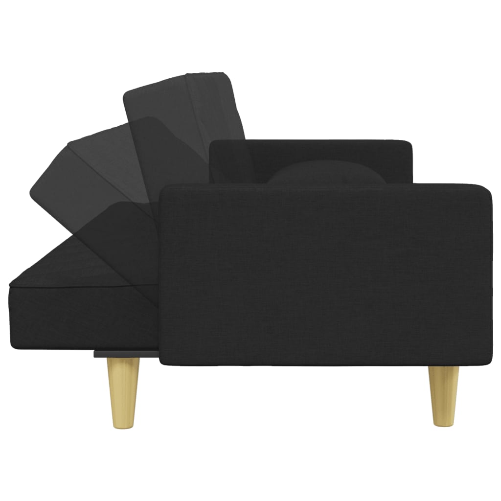 vidaXL Sofá cama de 2 plazas con almohadas y taburete tela negro