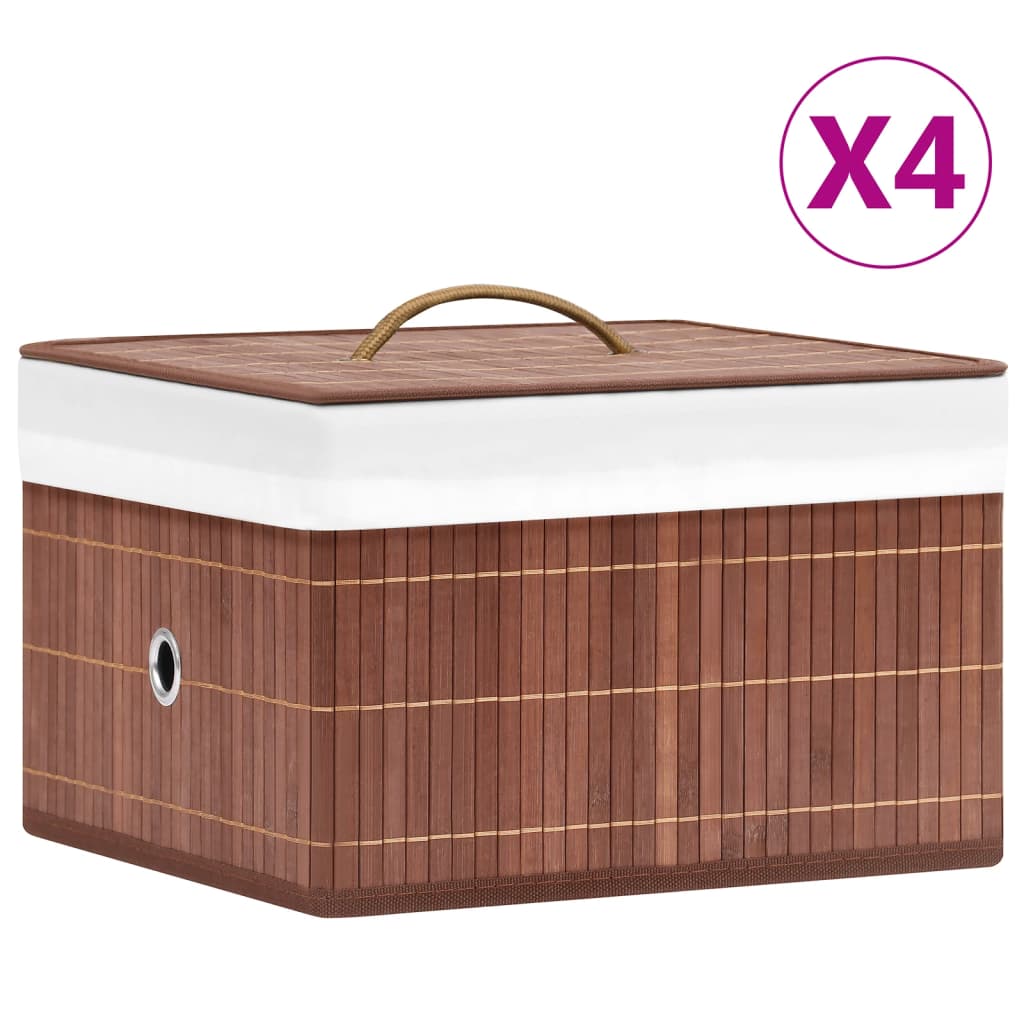 vidaXL Cajas de almacenamiento de bambú 4 unidades marrón