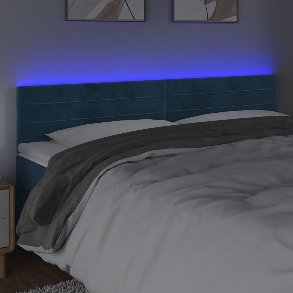 vidaXL Cabecero con LED de terciopelo azul oscuro 180x5x78/88 cm