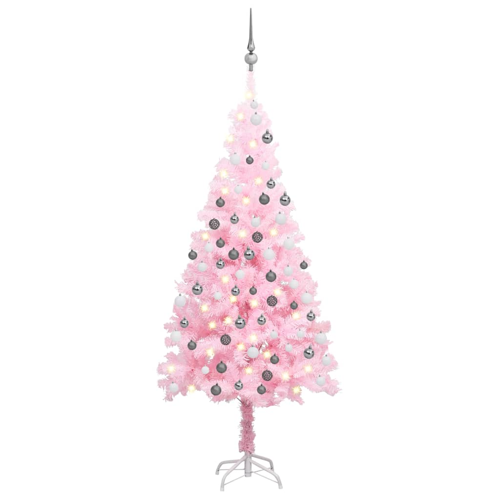 vidaXL Árbol de Navidad preiluminado con luces y bolas rosa 150 cm