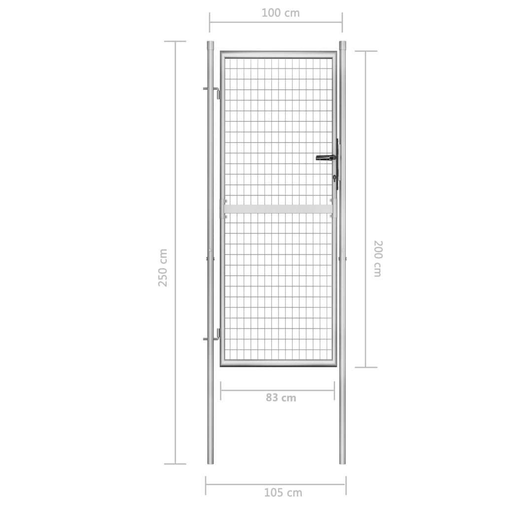 vidaXL Puerta de jardín de acero galvanizado plateado 105x250 cm