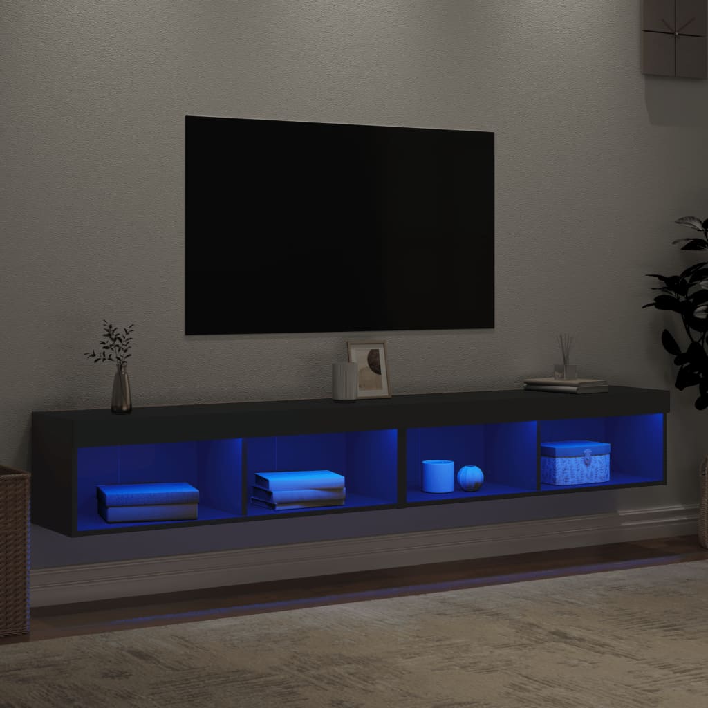 vidaXL Muebles de TV con luces LED 2 uds negro 100x30x30 cm