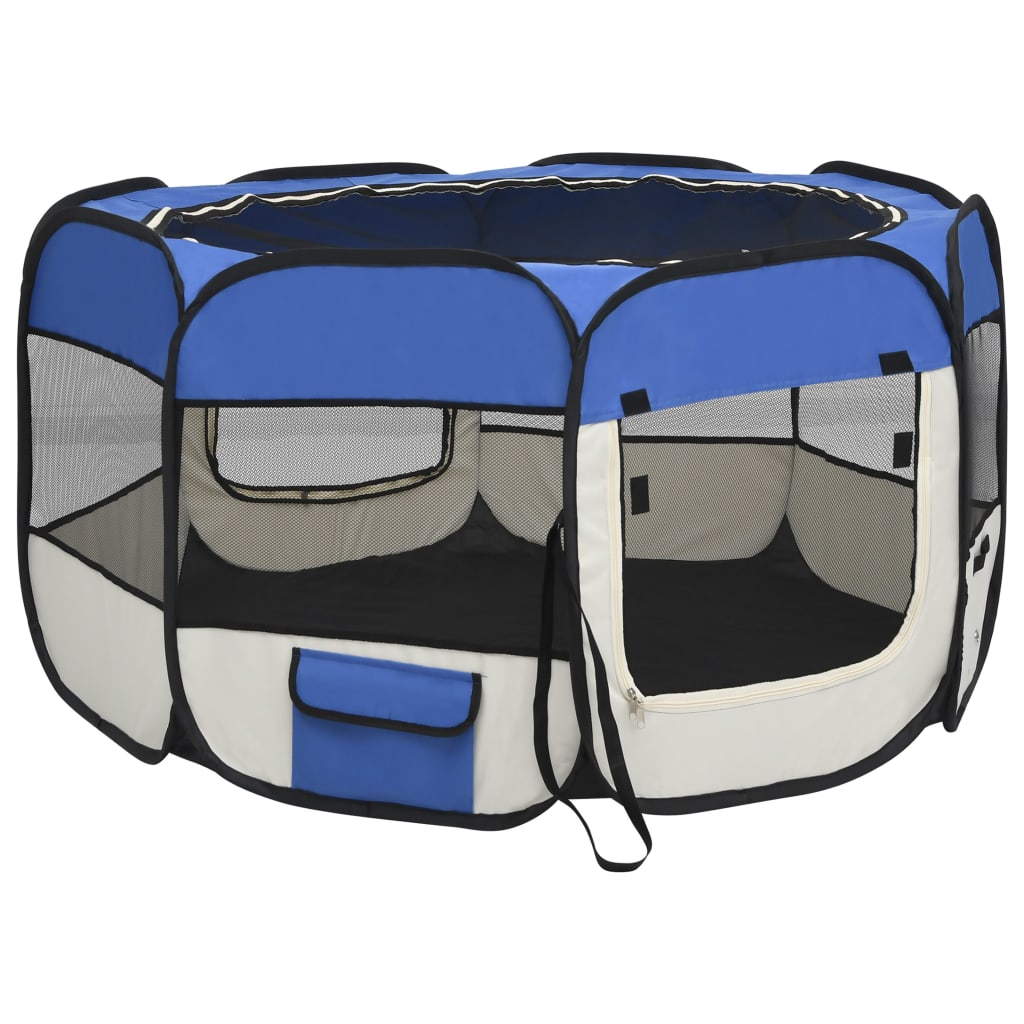 vidaXL Parque de perros plegable y bolsa transporte azul 110x110x58cm