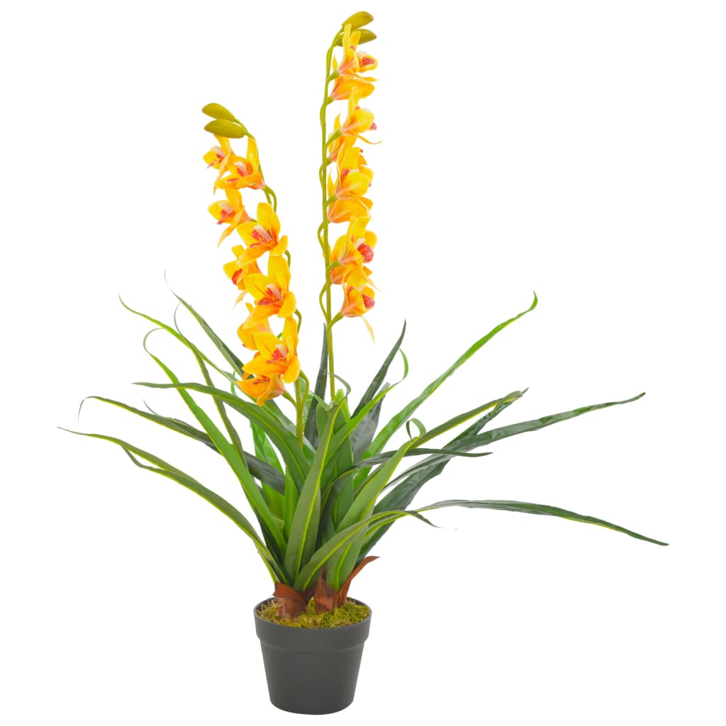 vidaXL Planta artificial orquídea con macetero 90 cm amarilla