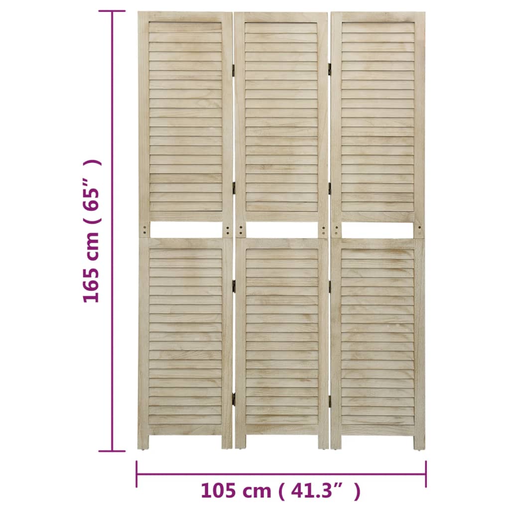 vidaXL Biombo de 3 paneles de madera maciza de paulownia 105x165 cm