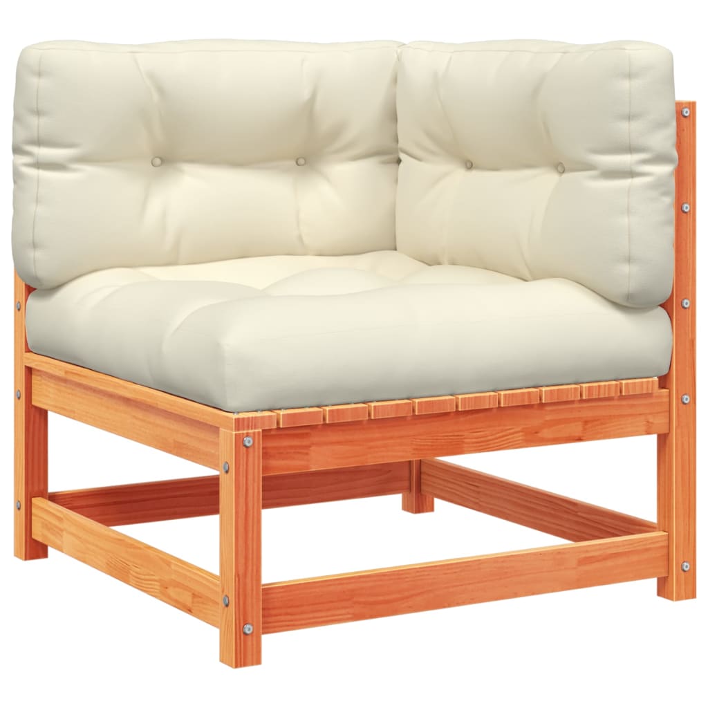 vidaXL Set de sofás jardín 3 pzas con cojines madera pino marrón cera