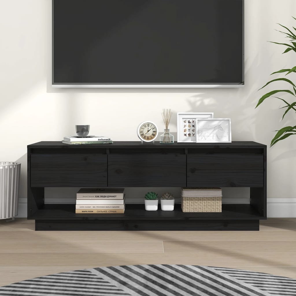 vidaXL Mueble de TV de madera maciza de pino negro 110,5x34x40 cm