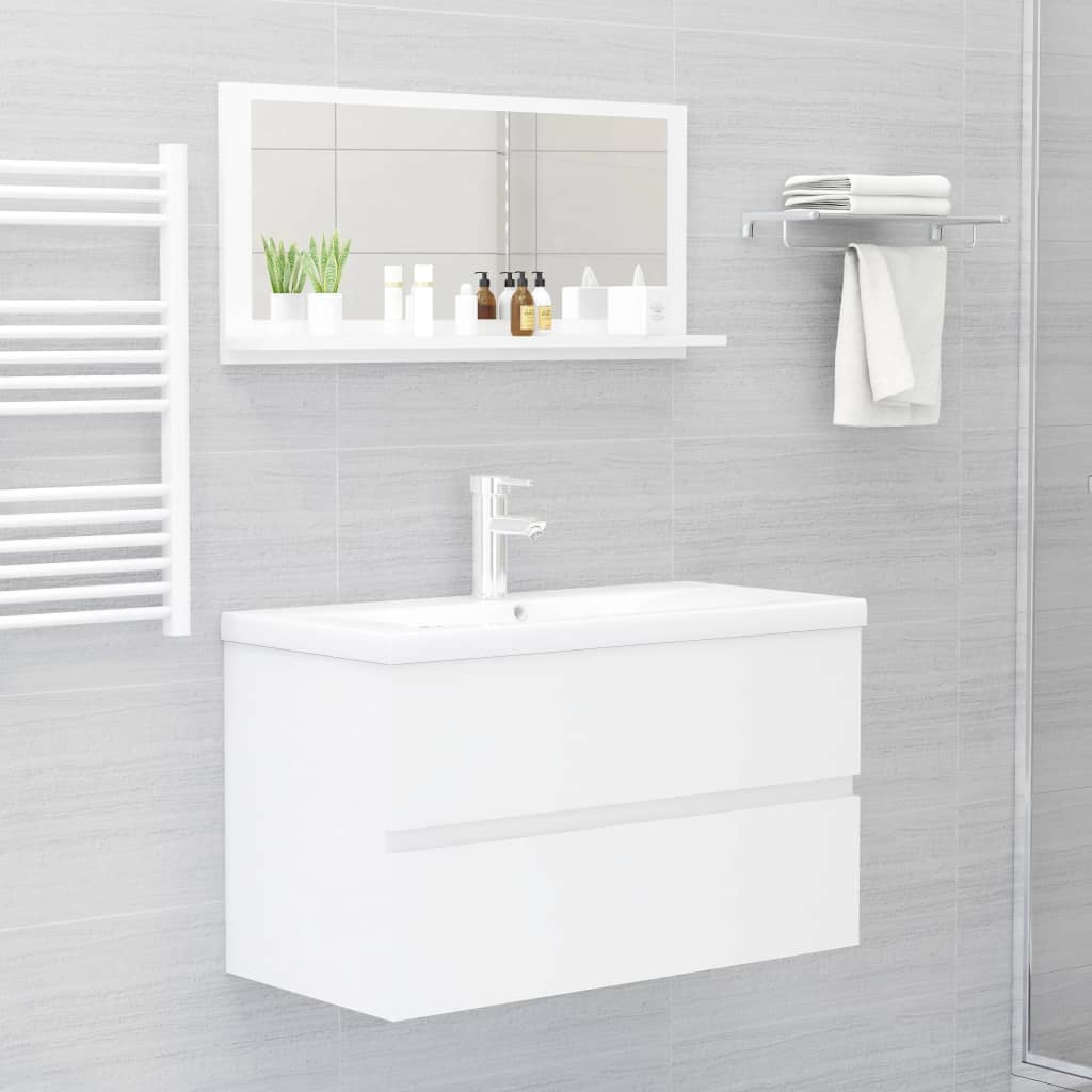 vidaXL Espejo de baño madera contrachapada blanco brillo 80x10,5x37 cm