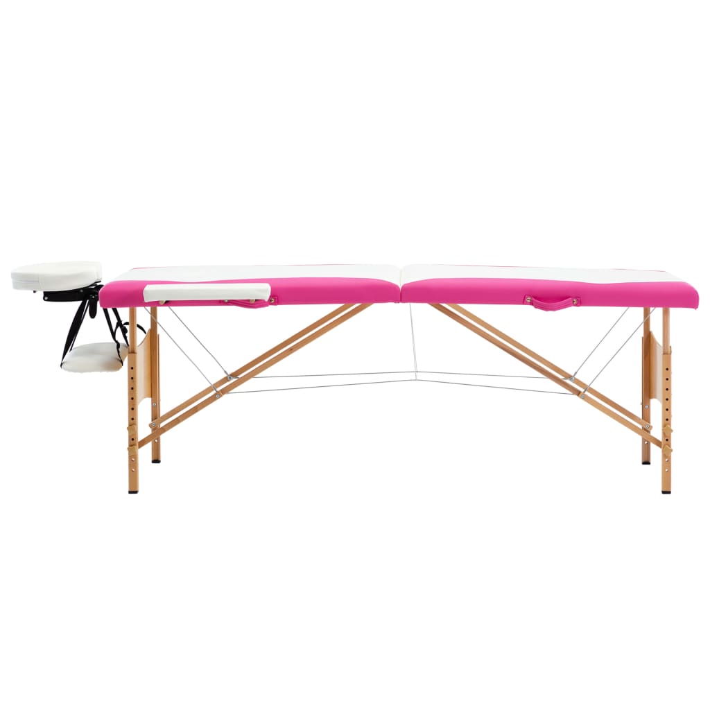 vidaXL Camilla de masaje plegable 2 zonas madera blanco y rosa