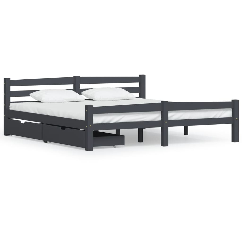 vidaXL Estructura de cama con 2 cajones pino gris oscuro 140x200 cm