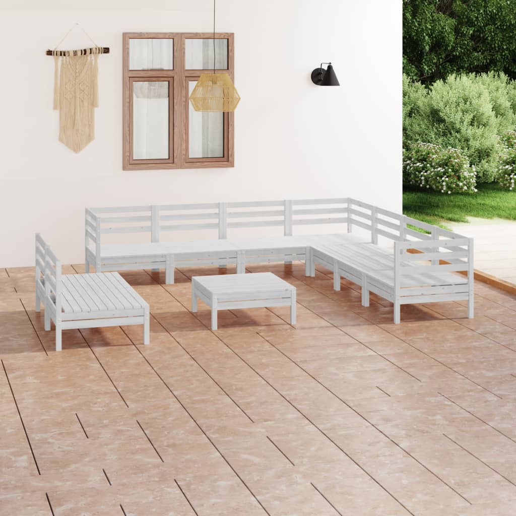 vidaXL Juego de muebles de jardín 10 piezas madera maciza pino blanco