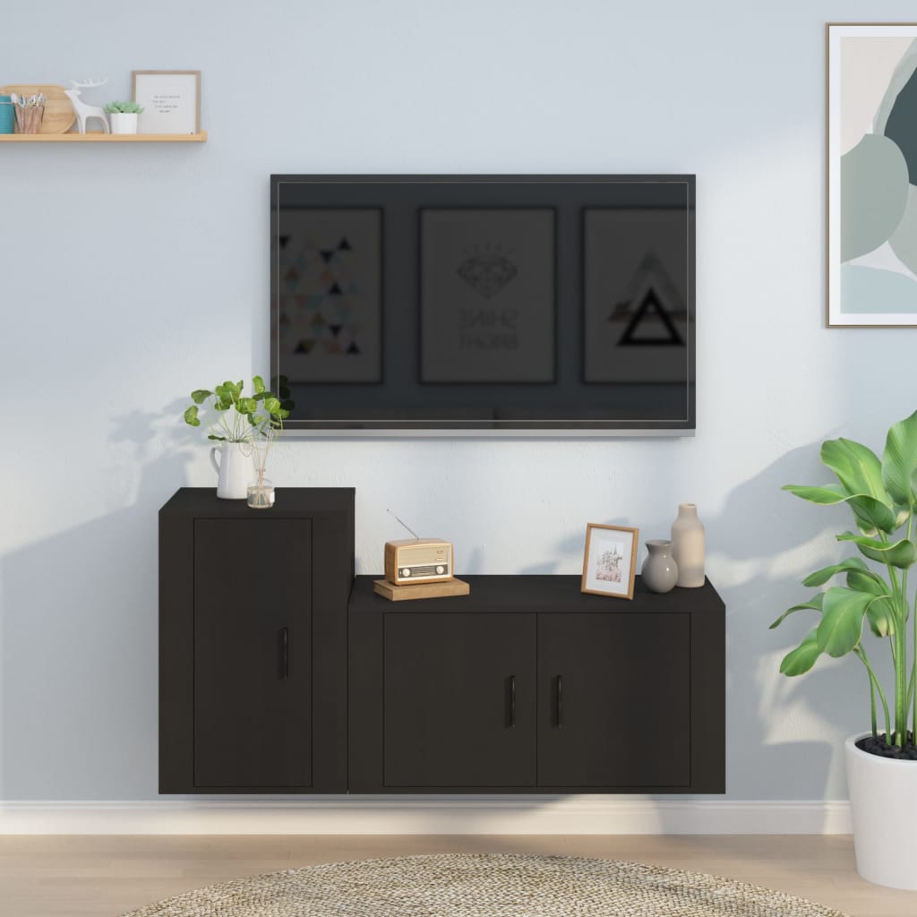 vidaXL Set de muebles para TV 2 piezas madera contrachapada negro