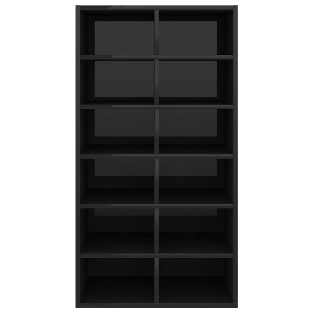 vidaXL Zapatero de madera contrachapada negro brillo 54x34x100,5 cm
