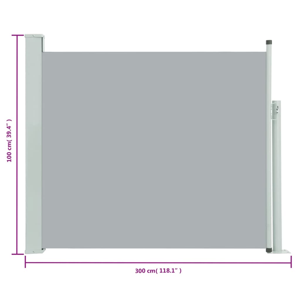 vidaXL Toldo lateral retráctil de jardín gris 100x300 cm