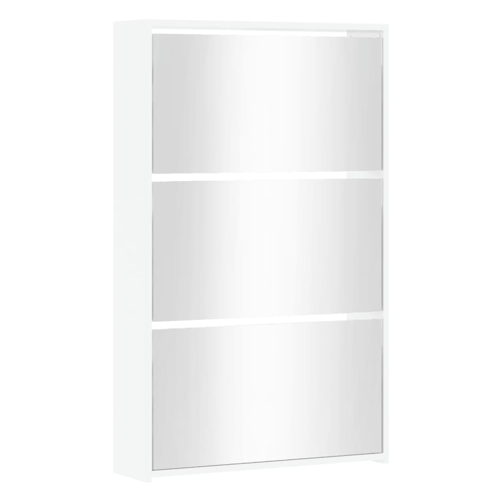 vidaXL Mueble zapatero y espejo 3 niveles blanco brillo 63x17x102,5 cm