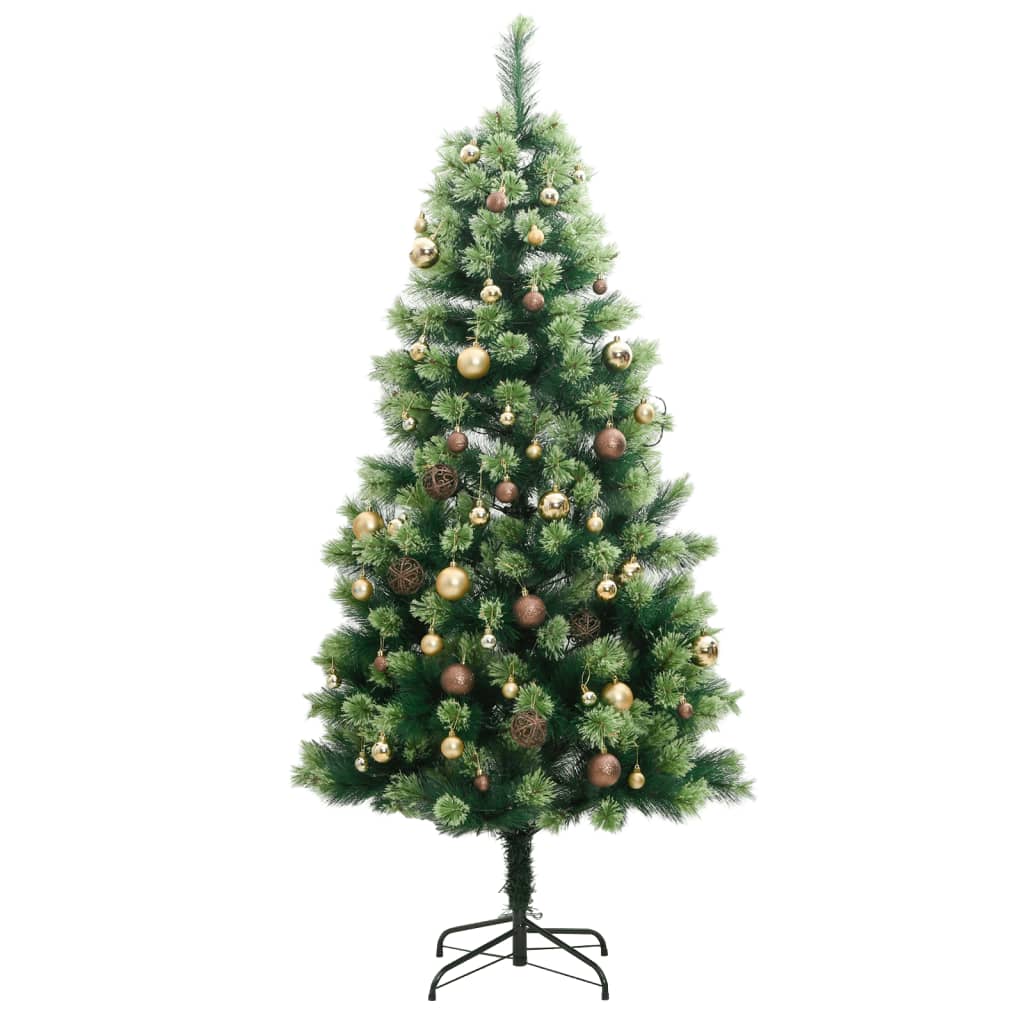vidaXL Árbol de Navidad artificial con bisagras 300 LED y bolas 210 cm