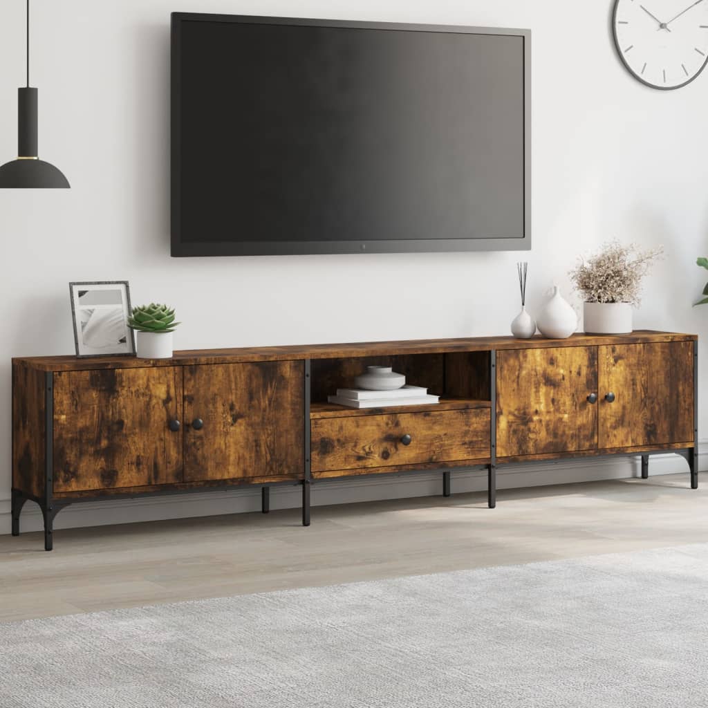 vidaXL Mueble de TV cajón madera ingeniería roble ahumado 200x25x44 cm