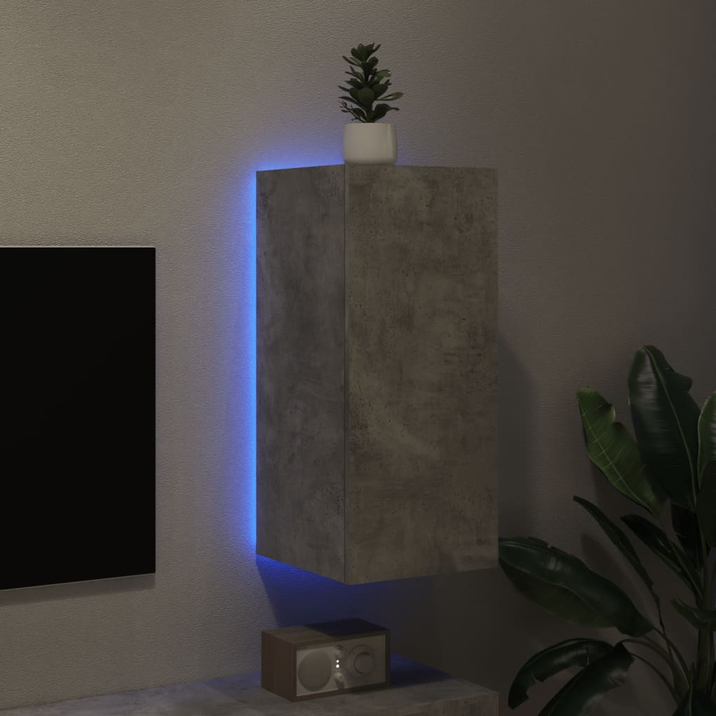 vidaXL Mueble de TV de pared con luces LED gris hormigón 30,5x35x70 cm