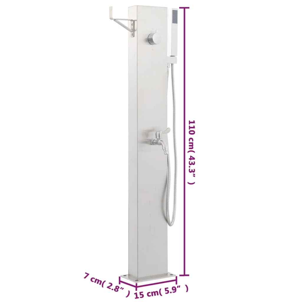 vidaXL Grifo para ducha de jardín acero inoxidable 110 cm