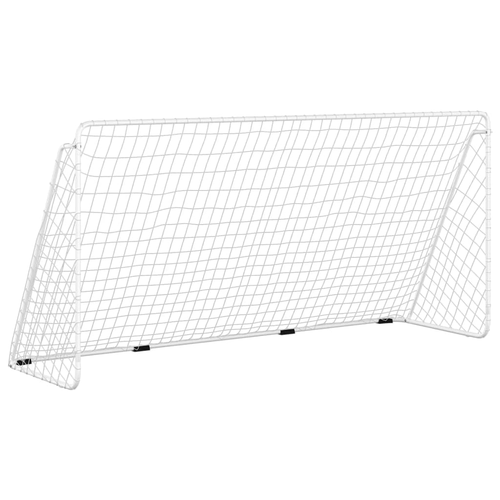 vidaXL Portería de fútbol con red acero blanco 366x122x182 cm